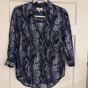 L'AGENCE Navy Snake Print Button Down Shirt